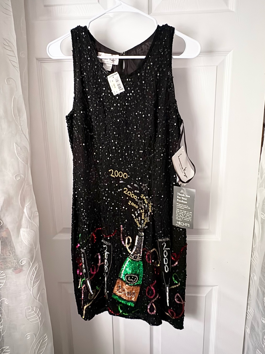 New Vintage Laurence Kazar Y2k 2000 New Year Beaded Sequin Silk Party Dress Sz M